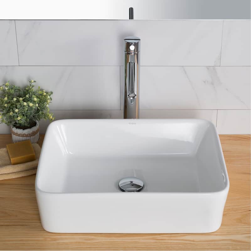 Kraus Elavo 19 inch Rectangle Porcelain Ceramic Vessel Bathroom Sink - White (Pack of 2)