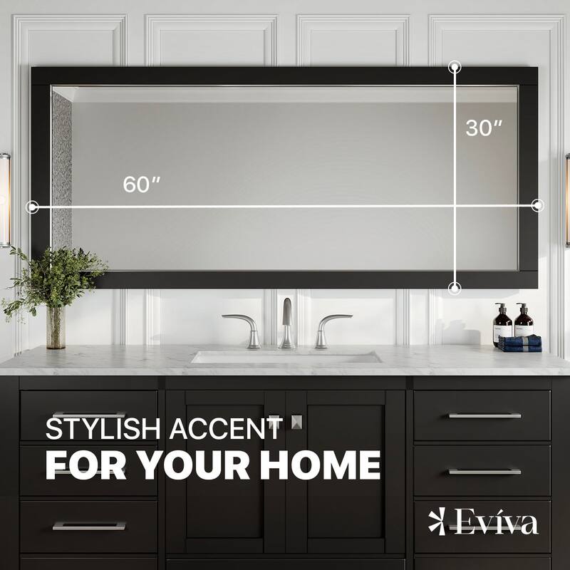 Eviva Aberdeen 60" x 30" Rectangular Espresso Wooden Framed Mirror - N/A