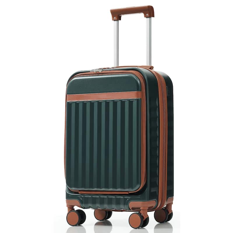 3-Piece, Modern Front-opening Luggage with USB Port and Spinner Wheels, for Boarding Travel, Dark Green