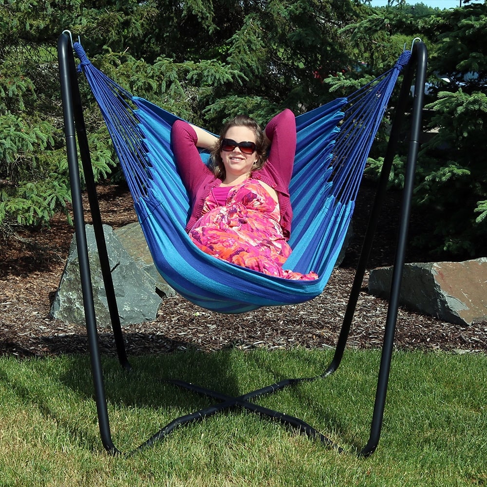 Sunnydaze Hanging Hammock Chair Swing with Space-Saving Stand - Color  Options - Bed Bath \u0026 Beyond - 16635629