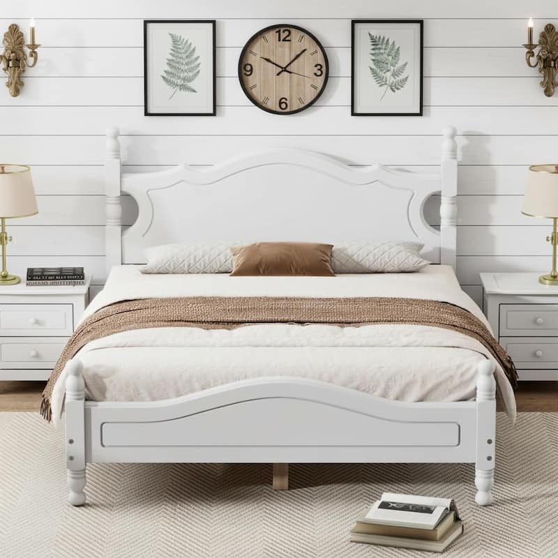 Solid Wood Platform Bed Frame by Harper&Bright Designs - White - Full