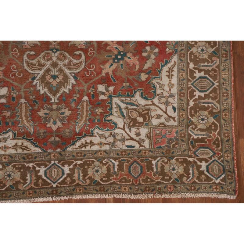 Hand Knotted Oriental 100% Wool Carpet Traditional Floral Red Heriz Area Rug - 9' 3'' X 6' 4''