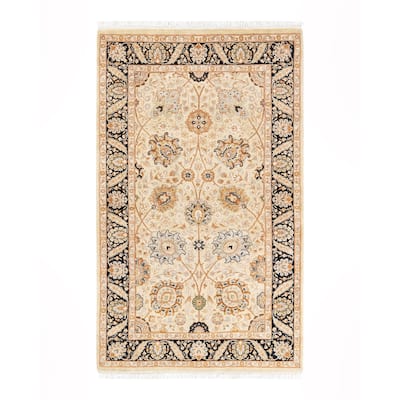 Overton Hand Knotted Wool Traditional Oriental Beige Area Rug - 3' x 5'