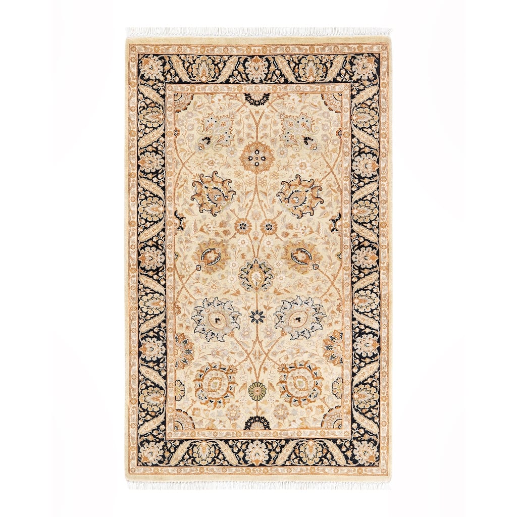Overton Hand Knotted Wool Traditional Oriental Beige Area Rug - 3' x 5'