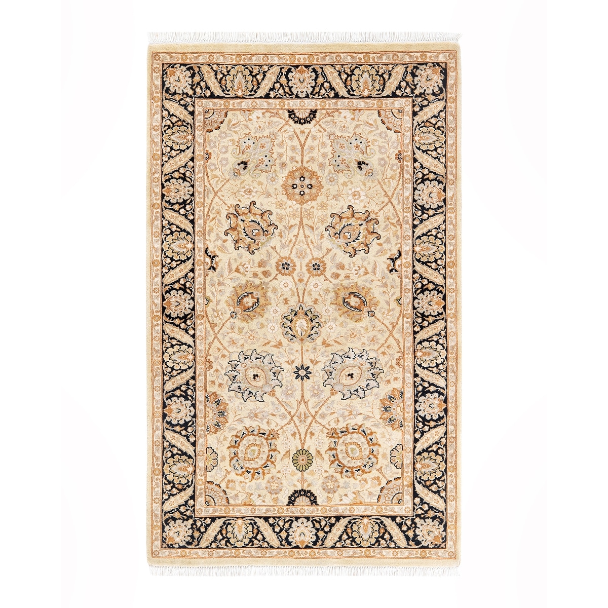 Overton Hand Knotted Wool Traditional Oriental Beige Area Rug - 3' x 5'
