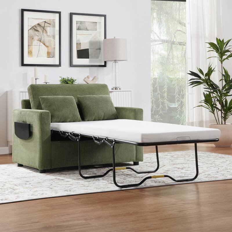 Sleeper Sofa Loveseat Sofa with a Foldable Mattress and Storage Pocket and Two USB Ports - 2 Seat