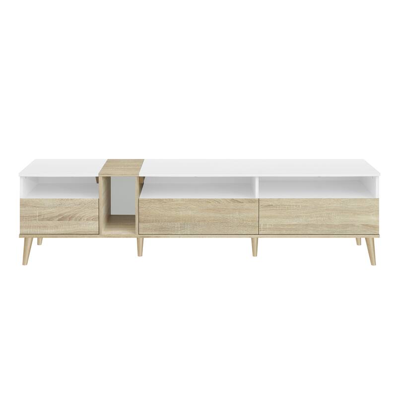 Anmytek Modern TV Stand Minimalist Entertainment Center with Storage Cabinets Media Console Wood Look White TV Stand