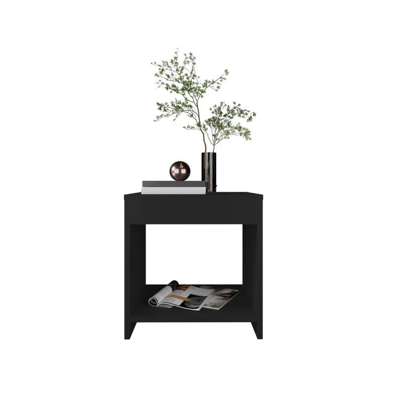 Compact Black Night Table with Spacious Shelf, Durable Engineered Wood, and Modern Design for Bedroom