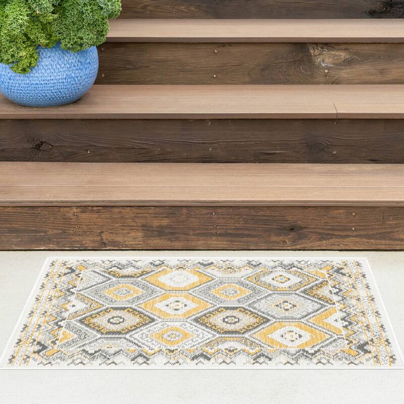 Alfresco Nautical & Coastal Geometric Reversible Indoor/Outdoor Area Rug - 2' x 3' - Cream/Gray