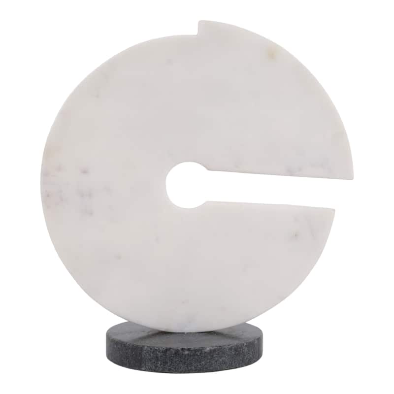 Decorative Round Marble Sculpture Statue - 10", White & Black