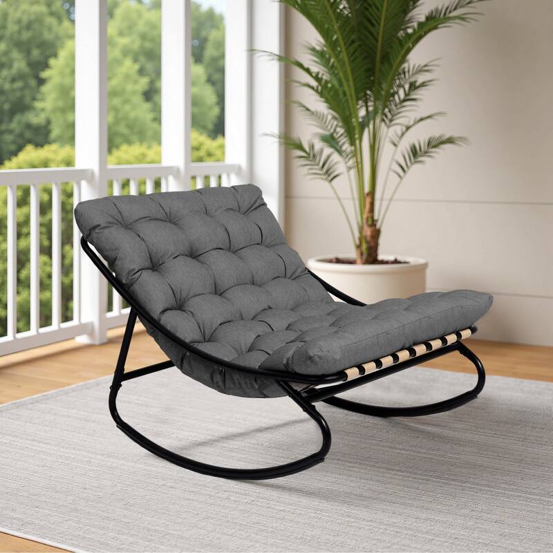 UIXE Outdoor Rocking Chair Lounge Chairs With Cushion - Grey