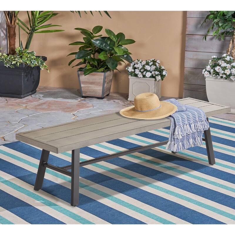 Outdoor Dining Metal Picnic Bench for Garden, Porch, Backyard - Brown