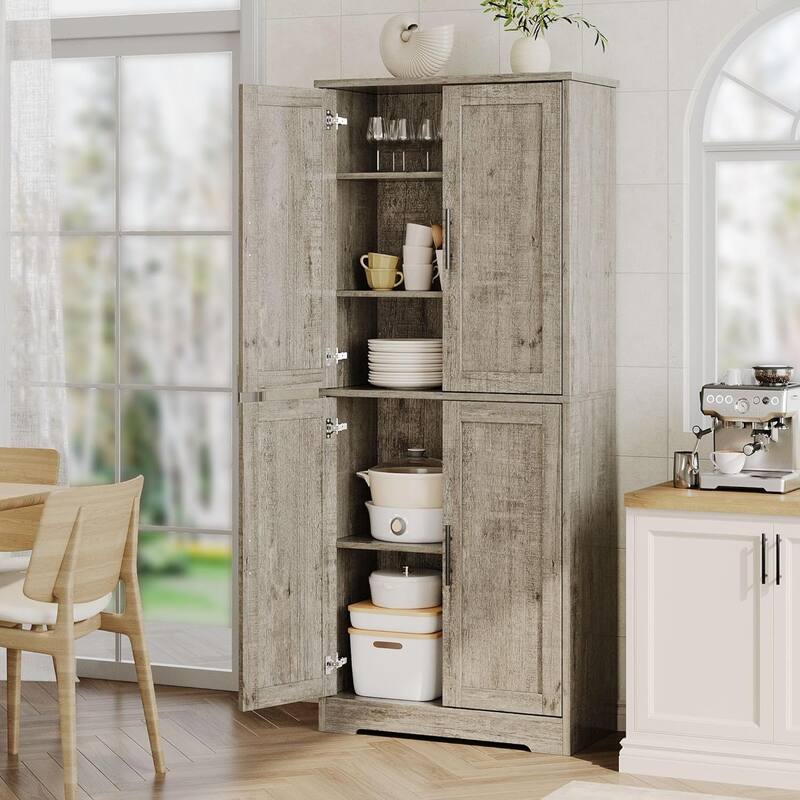70" Tall Kitchen Pantry Cabinet with 4 Doors and 3 Adjustable Shelves - Rustic Gray