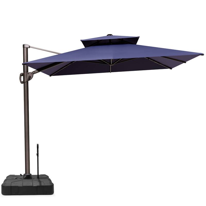 9 x 12 ft Double Top Patio Cantilever Umbrella 360-degree Rotation with Base