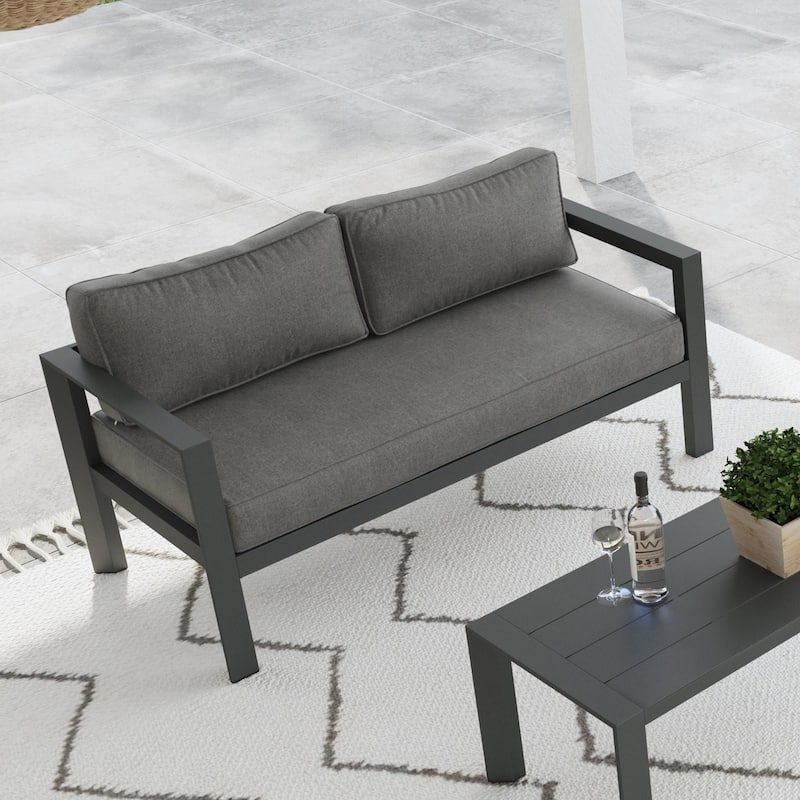 Grayton Gray Aluminum Outdoor Aluminum Loveseat - 61" x 32" x 29"