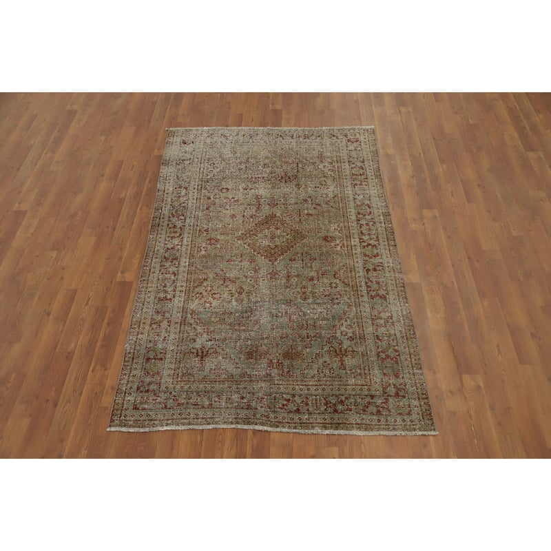 Hand Knotted Oriental 100% Wool Carpet Traditional Medallion Green Tabriz Area Rug - 6' 6'' X 4' 1''