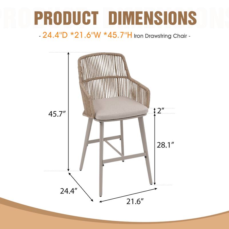 Outdoor 2-Piece Arm Barstool Chairs with Cushions