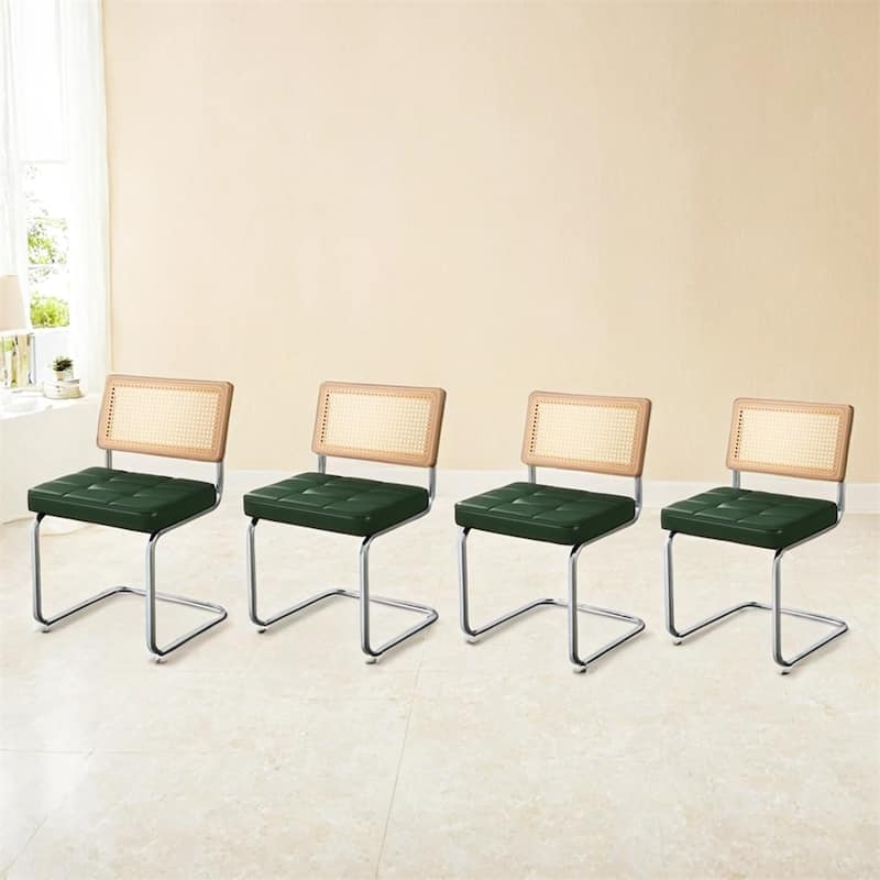 Natural Rattan Dining Chairs,Dining Room Chairs w/Solid Wood Back,4PCS