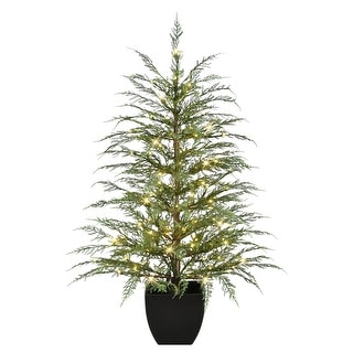 Puleo International 4 ft. Pre-Lit Potted Mountain Cedar Artificial Christmas Tree