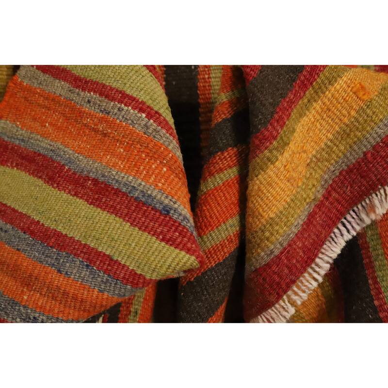 Hand Woven Oriental 100% Wool Carpet Southwestern Geometric Multi-Colored Kilim Runner Rug - 12' 4'' X 4' 1''