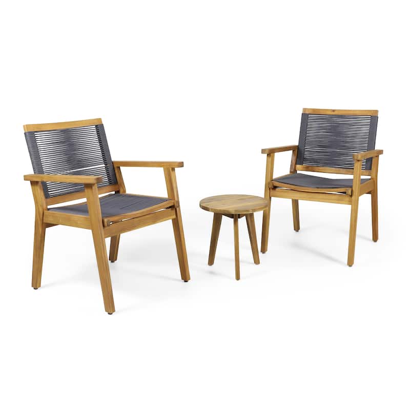 Mcgill Outdoor 3 Piece Acacia Wood Chat Set by Christopher Knight Home - Teak + Natural + Dark Gray