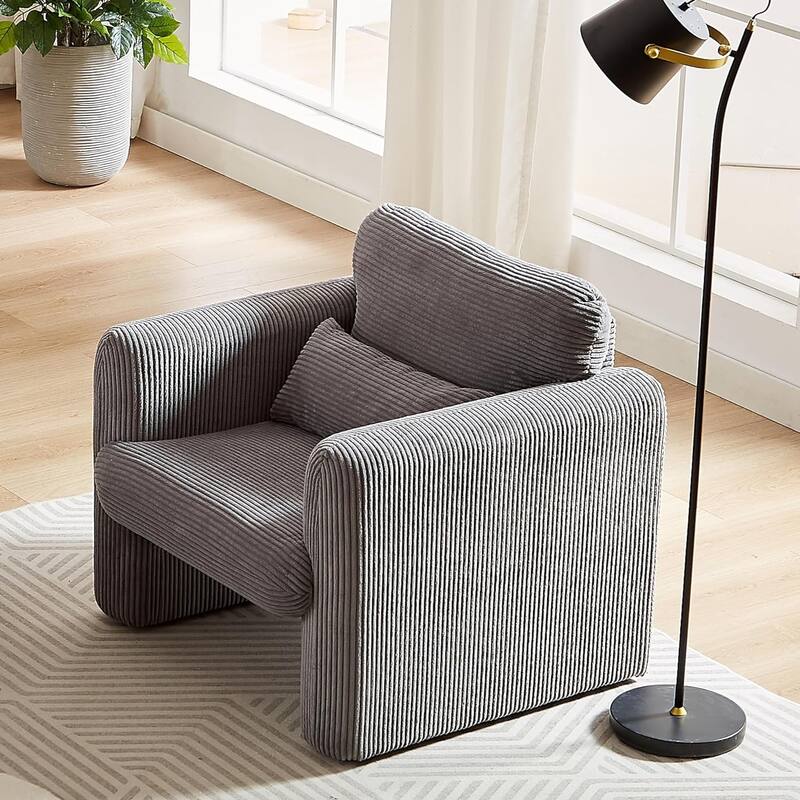 Modern Corduroy Accent Chair with Support Pillow, Set of 1