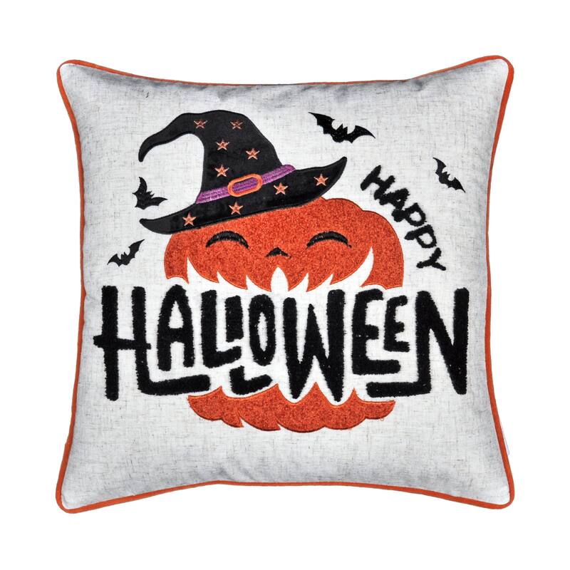 Happy Halloween Pumpkin Witch Throw Pillow - Natural
