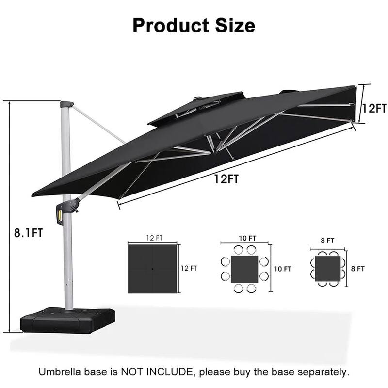 PURPLE LEAF Double Top Deluxe Square Patio Cantilever Umbrella 360 Degree Rotation 9ft/10ft/11ft/12ft Outdoor Classic Umbrella