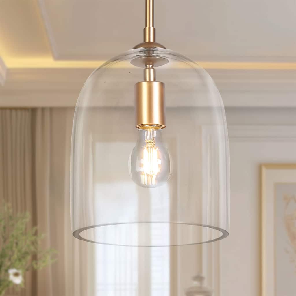 Modern Gold 1-Light Glass Pendant Light for Kitchen Island Dining Room - D7.9" x H11"
