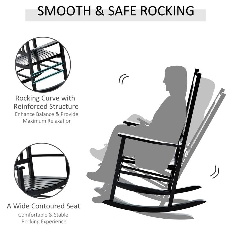Outdoor Patio Wooden Rocking Chair with Smooth Armrests, High Back for Garden, Balcony, Porch, Supports Up to 352 lbs