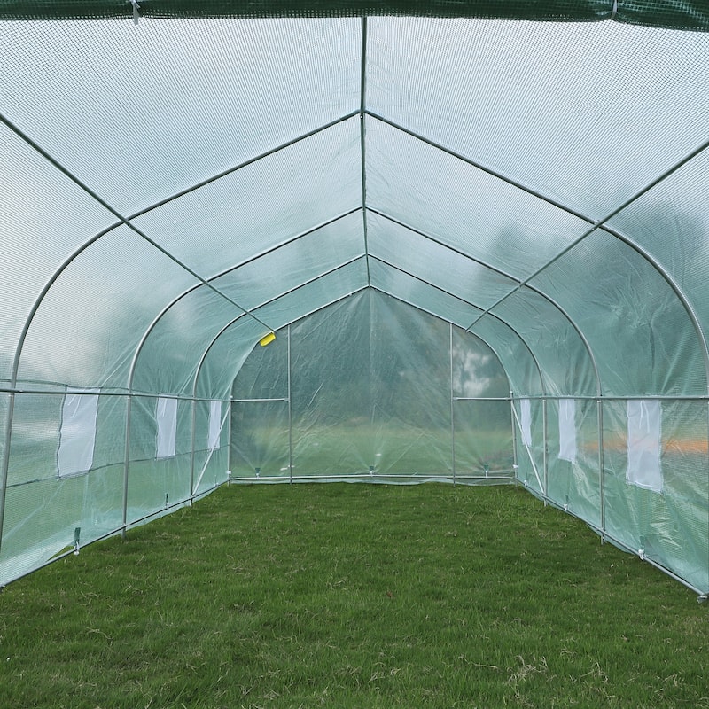 Outsunny 20' x 10' x 7' Tunnel Greenhouse Large Walk-In Warm House Deluxe High GardenHot House with 8 Roll Up Windows