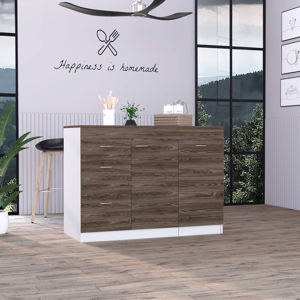 3-Drawer L-Shaped Convertible Kitchen Island with 2 Doors