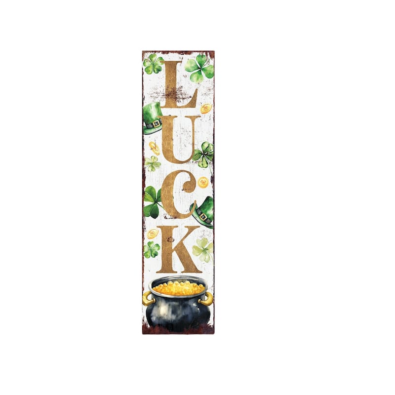 HomeRoots 36" White Gold And Green Solid Wood Luck St Patrick's Day Porch Sign