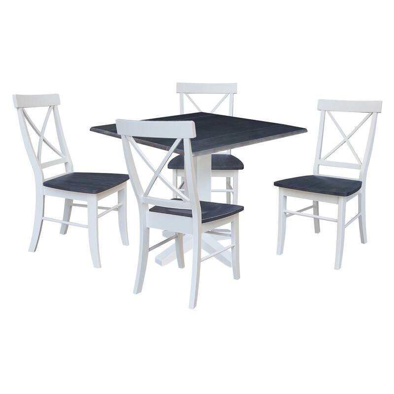36" Solid Wood Square Dual Drop Leaf Dining Table with 4 Dining Chairs - White/Heather Gray