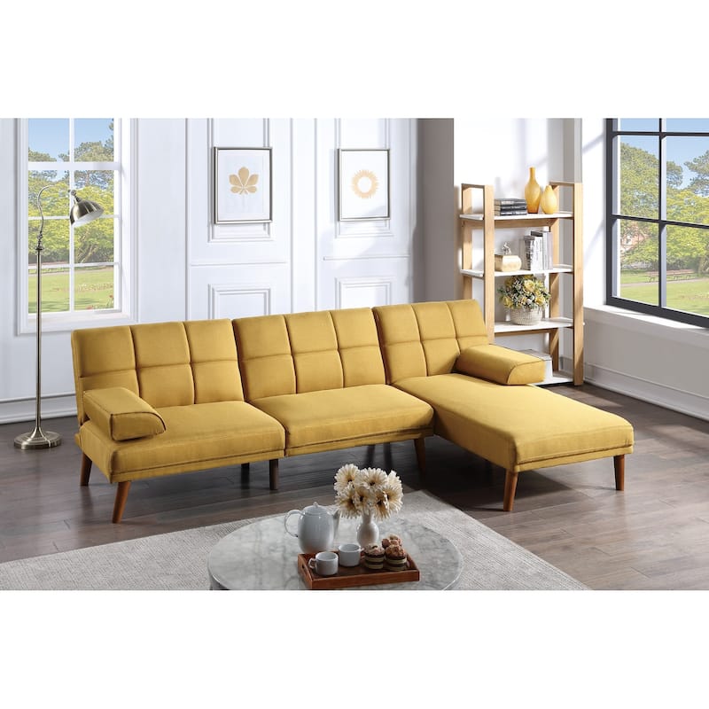 1pc Adjustable Tufted Mustard Sofa with Plywood and Solid Wood Legs for Living Room
