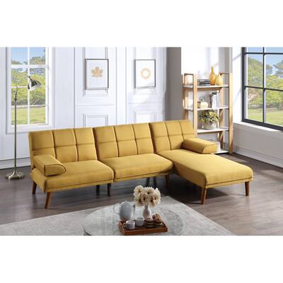 Contemporary Style Sectional Sofa Set, Convertible Bed Sofa with Solid wood Legs&Tufted Couch&Adjustable Sofa Chaise
