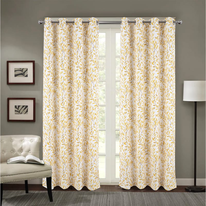 Leaf Room Darkening Window Curtain Panel 90" - Yellow