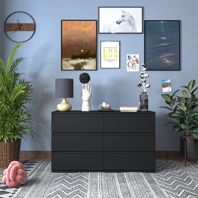 6 Drawer Double Dresser for Bedroom Living Room Hallway