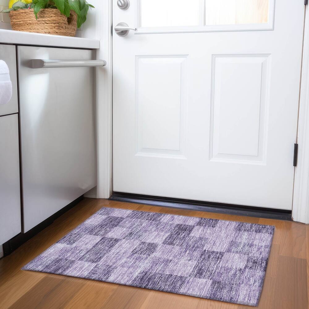 Machine Washable Indoor/ Outdoor Checker Chantille Rug