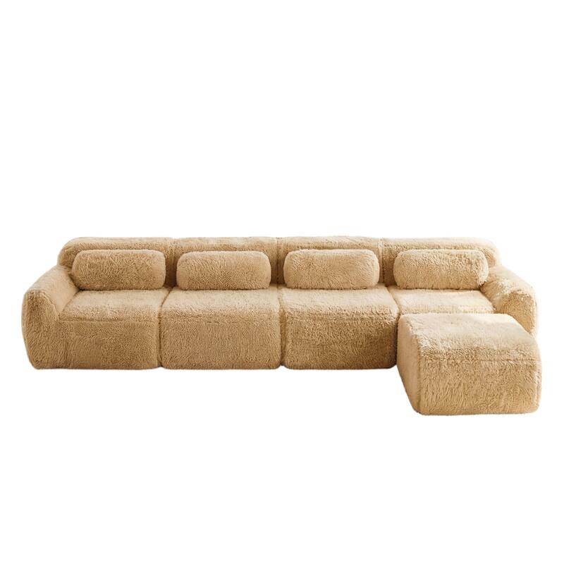 Homy Casa Light Khaki Modular Sectional Sofa, Soft Plush Fabric Cloud Couch with Anti-Slip Base & Decorative Pillows