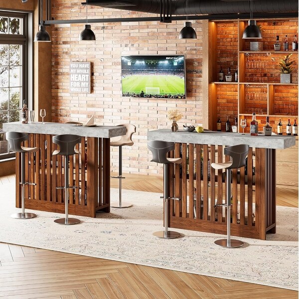 Counter Bar Height Pub Table with 2 Tier Storage Shelves, Modern