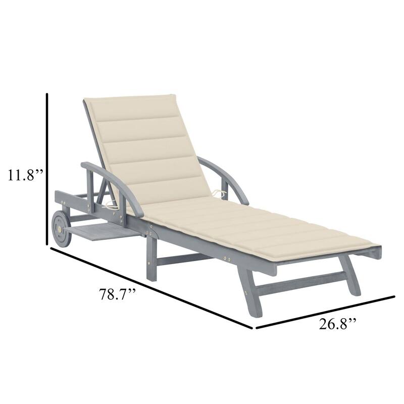 Kaye Outdoor Sun Lounger, 79 Inch Gray Acacia Wood, Cream Polyester