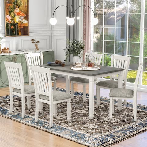 Nestfair Gray and White 7-Piece Dining Table with 6 Upholstered Chairs