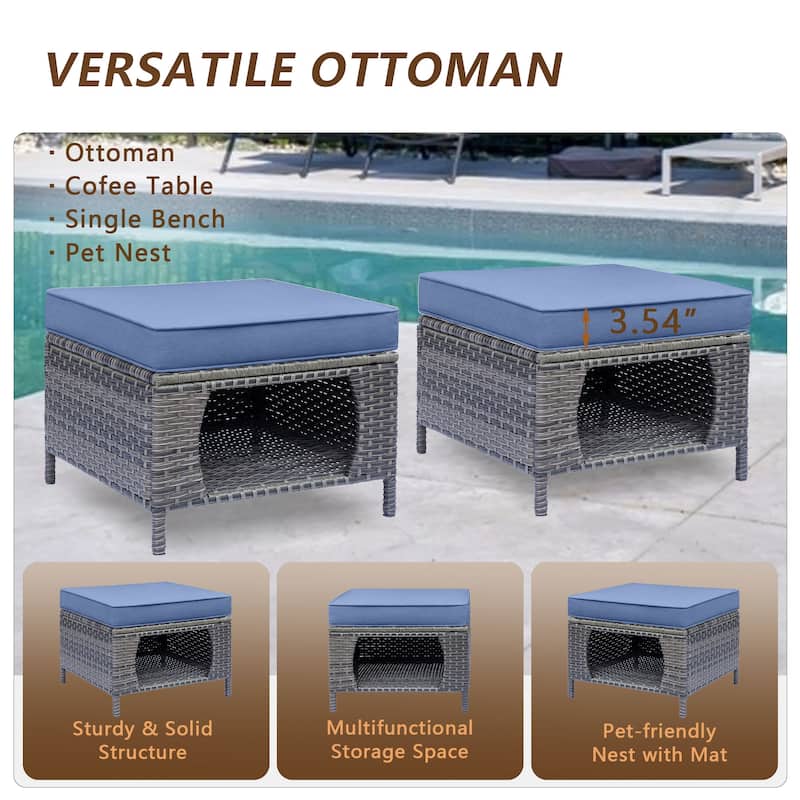 6-piece Wicker Outdoor Patio Furniture Set Swivel Chairs with Ottoman