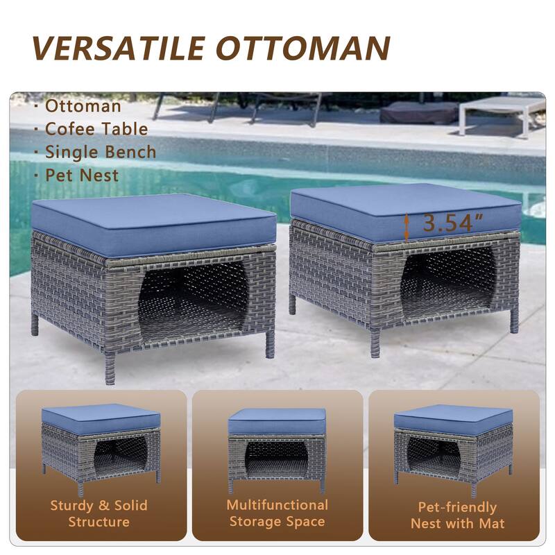 High Back Gray Wicker Outdoor Patio Furniture Sofa Seating Set with Cushions