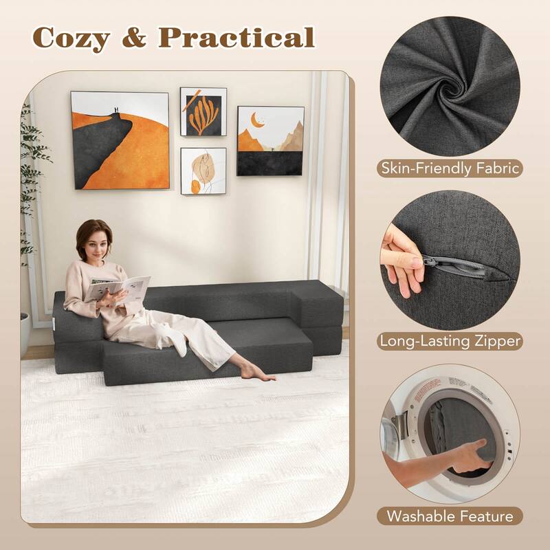 Costway 8-Inch Folding Sofa Bed with High-density Foam & Washable