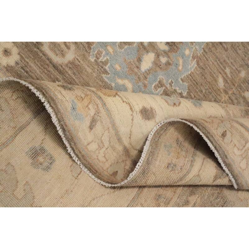 Hand Knotted Oriental 100% Wool Carpet Transitional All-Over Brown Oushak Area Rug - 9' 7'' X 8' 1''