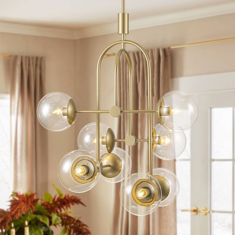 Lnox Modern Sputnik Glass Chandelier in Gold Pendant Light - 29.13 in. W x 35.43 in. H x 29.13 in. D