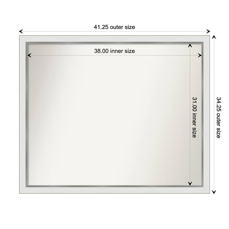 Eva White Silver Narrow Framed Non-Beveled Custom Wall Mirror, Bathroom Vanity Mirror - Outer Size: 41.25 x 34.25