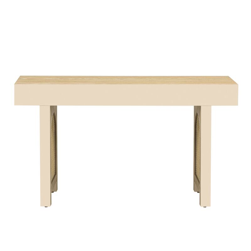 Narrow Console Table with Rattan Accent - Natural